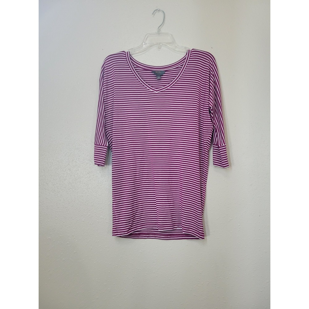 Mix by 41 Hawthorn Kearny Dolman Purple White Striped V‎ Neck Shirt Women's Sz S